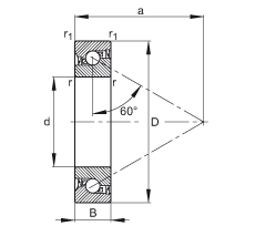 推力角接觸球軸承 7603020-2RS-TVP, 單向，接觸角 a = 60°，限制公差，兩側(cè)唇密封