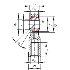 桿端軸承 GIKSL5-PS, 根據(jù) DIN ISO 12 240-4 標(biāo)準(zhǔn)，特種鋼材料，帶左旋內(nèi)螺紋，免維護(hù)