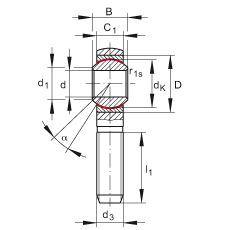 桿端軸承 GAKSR5-PS, 根據 DIN ISO 12 240-4 標準，特種鋼材料，帶右旋外螺紋，免維護