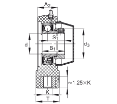 吊裝式軸承座單元 PHE45-TV-FA125.5, 塑料軸承座，帶偏心鎖圈的外球面球軸承，帶 Corrotect? 涂層，P型密封