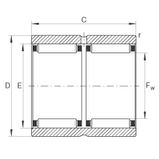 滾針軸承 RNAO20X28X26-ZW-ASR1, 無擋邊，雙列