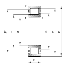 圓柱滾子軸承 NJ230-E-M1, 根據(jù) DIN 5412-1 標(biāo)準(zhǔn)的主要尺寸, 半定位軸承, 可分離, 帶保持架