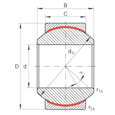 關(guān)節(jié)軸承 GE18-PW, 根據(jù) DIN ISO 12 240-1 標(biāo)準(zhǔn)，尺寸系列 K，免維護(hù)