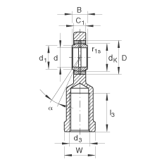 桿端軸承 GIR35-DO-2RS, 根據 DIN ISO 12 240-4 標準，帶右旋內螺紋，需維護，兩側唇密封