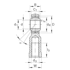 桿端軸承 GIKR14-PB, 根據 DIN ISO 12 240-4 標準，帶右旋內螺紋，需維護