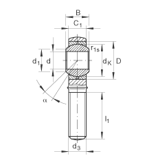 桿端軸承 GAKR10-PB, 根據(jù) DIN ISO 12 240-4 標準，帶右旋外螺紋，需維護