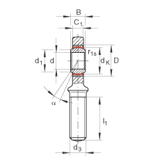 桿端軸承 GAR45-UK-2RS, 根據 DIN ISO 12 240-4 標準，帶右旋外螺紋，免維護，兩側唇密封