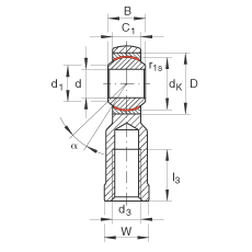 桿端軸承 GIKR16-PW, 根據(jù) DIN ISO 12 240-4 標(biāo)準(zhǔn)，帶右旋內(nèi)螺紋，需維護(hù)