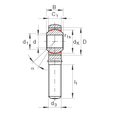 桿端軸承 GAKL12-PW, 根據 DIN ISO 12 240-4 標準，帶左旋外螺紋，需維護