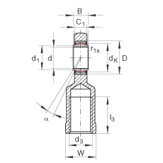 桿端軸承 GIL30-UK, 根據 DIN ISO 12 240-4 標準，帶左旋內螺紋，需維護