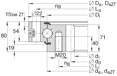 四點接觸球軸承 VSI250955-N, 標準系列 25， 內(nèi)部的齒輪齒，兩側(cè)唇密封