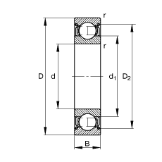 深溝球軸承 6010-2Z, 根據 DIN 625-1 標準的主要尺寸, 兩側間隙密封