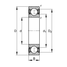 深溝球軸承 61900-2RSR, 根據(jù) DIN 625-1 標準的主要尺寸, 兩側唇密封