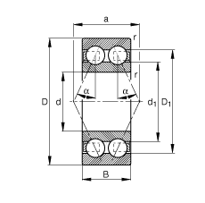 角接觸球軸承 30/5-B-TVH, 雙列，接觸角 α = 25°