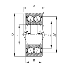 角接觸球軸承 3003-B-2Z-TVH, 雙列，雙側間隙密封，接觸角 α = 25°