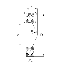 主軸軸承 B7048-E-T-P4S, 調節，成對或單元安裝，接觸角 α = 25°，限制公差