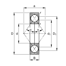 四點接觸球軸承 QJ304-MPA, 根據 DIN 628-4 標準的主要尺寸, 可分離, 剖分內圈