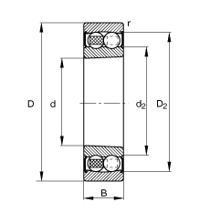 自調心球軸承 2208-K-2RS-TVH-C3, 根據 DIN 630 標準的主要尺寸, 錐孔，錐度 1:12，兩側唇密封