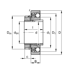 自調心球軸承 2209-K-TVH-C3 + H309, 根據 DIN 630 和 DIN 5415 標準的主要尺寸, 帶錐孔和緊定套