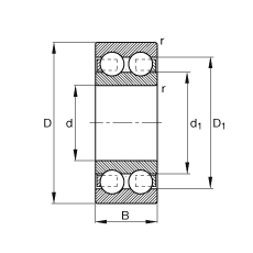 深溝球軸承 4210-B-TVH, 根據 DIN 625-3 標準的主要尺寸，雙列