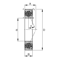 主軸軸承 HCB71903-E-2RSD-T-P4S, 調(diào)節(jié)，成對或單元安裝，接觸角 α = 25°，陶瓷球，兩側(cè)唇密封，非接觸，限制公差