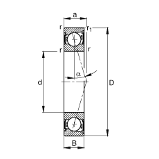 主軸軸承 B7028-C-2RSD-T-P4S, 調節，成對安裝，接觸角 α = 15°，兩側唇密封，非接觸，加嚴公差