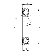 主軸軸承 B7028-E-2RSD-T-P4S, 調節，成對安裝，接觸角 α = 25°，兩側唇密封，非接觸，限制公差