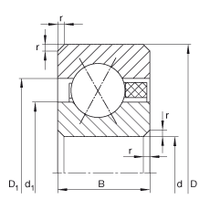 薄截面軸承 CSXAA010-TN, 四點接觸球軸承，類型X，帶彈性塑料保持架（聚酰胺），運行溫度 -30°C 到 +120°C