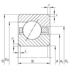 薄截面軸承 CSEF090, 角接觸球軸承，類型E，運行溫度 -54°C 到 +120°C