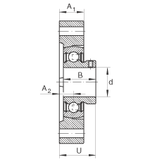 軸承座單元 FLCTEY20, 帶兩個(gè)螺栓孔的法蘭的軸承座單元，鑄鐵， 內(nèi)圈帶平頭螺釘， P 型密封，無(wú)再潤(rùn)滑結(jié)構(gòu)