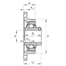 軸承座單元 RCJTY30-JIS, 帶兩個螺栓孔的法蘭的軸承座單元，鑄鐵， 根據 JIS 標準，內圈帶平頭螺釘， R 型密封