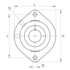 軸承座單元 GLCTE15, 帶兩個螺栓孔的法蘭的軸承座單元，鑄鐵，偏心鎖圈，P 型密封