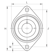 軸承座單元 RALT25, 帶兩個螺栓孔的法蘭的軸承座單元，沖壓鋼板，偏心鎖圈，輕系列，P 型密封