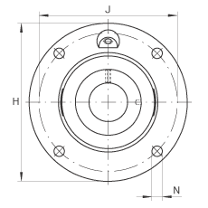 軸承座單元 RME70, 帶四個螺栓孔的法蘭的軸承座單元，定心凸出物，鑄鐵，偏心鎖圈，R 型密封