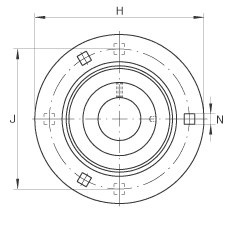 軸承座單元 RRY25-VA, 帶三個/四個螺栓孔的法蘭的軸承座單元，沖壓鋼板，內圈帶平頭螺釘，R型密封， 耐腐蝕保護，無再潤滑結構