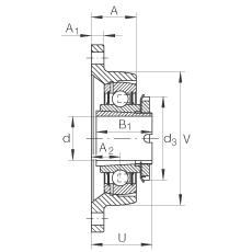 軸承座單元 RCJTA30-N, 帶兩個(gè)螺栓孔的法蘭的軸承座單元，鑄鐵，緊定套，R 型密封