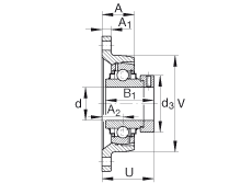 軸承座單元 RCJT1-1/8, 對角法蘭軸承座單元，鑄鐵，根據 ABMA 15 - 1991, ABMA 14 - 1991, ISO3228 帶有偏心緊定環(huán)，R型密封，英制