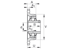 軸承座單元 RCJTY1-3/16, 對角法蘭軸承座單元，鑄鐵，根據(jù) ABMA 15 - 1991, ABMA 14 - 1991, ISO3228 內(nèi)圈帶有平頭螺栓，R型密封，英制