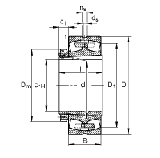 調心滾子軸承 23044-K-MB + H3044X, 根據 DIN 635-2 標準的主要尺寸, 帶錐孔和緊定套