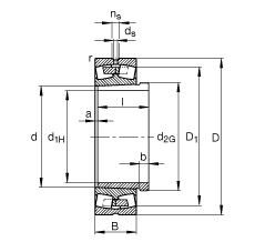 調(diào)心滾子軸承 23148-B-K-MB + AH3148, 根據(jù) DIN 635-2 標(biāo)準(zhǔn)的主要尺寸, 帶錐孔和退卸套