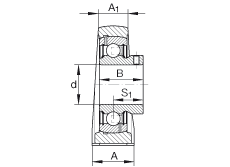 直立式軸承座單元 PASEY5/8, 鑄鐵軸承座，外球面球軸承，根據(jù) ABMA 15 - 1991, ABMA 14 - 1991, ISO3228 內(nèi)圈帶有平頭螺栓，P型密封，英制