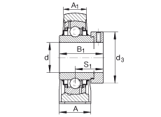 直立式軸承座單元 RAK3/4, 鑄鐵軸承座，外球面球軸承，根據(jù) ABMA 15 - 1991, ABMA 14 - 1991, ISO3228 帶有偏心緊定環(huán)，R型密封，英制