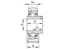 直立式軸承座單元 RAKY1-3/4, 鑄鐵軸承座，外球面球軸承，根據 ABMA 15 - 1991, ABMA 14 - 1991, ISO3228 帶有偏心緊定環，R型密封，英制