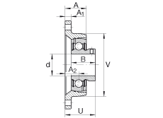 軸承座單元 PCJTY1-7/16, 對角法蘭軸承座單元，鑄鐵，根據(jù) ABMA 15 - 1991, ABMA 14 - 1991, ISO3228 內圈帶有平頭螺栓，P型密封，英制